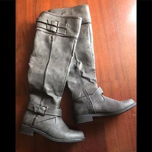 Grey over the knee boots